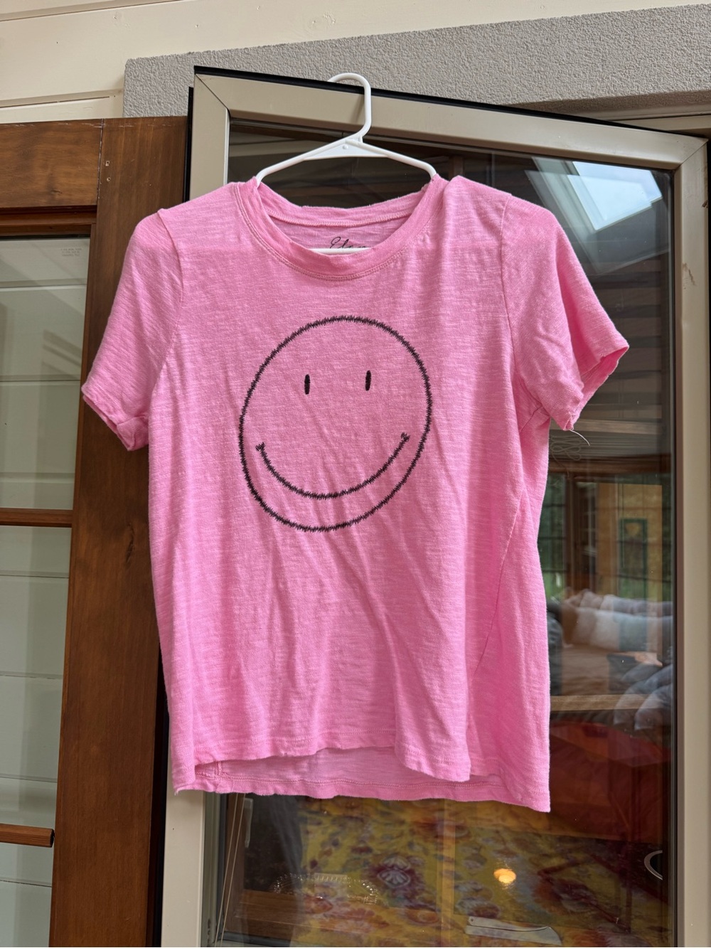 Elan Pink Short Sleeve Tee with Black Smiley Graphic